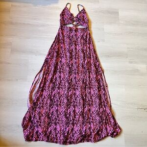 Maaji Aurora Cut Out Cover Up Maxi Dress Floral Hot Pink Snake Print Size M